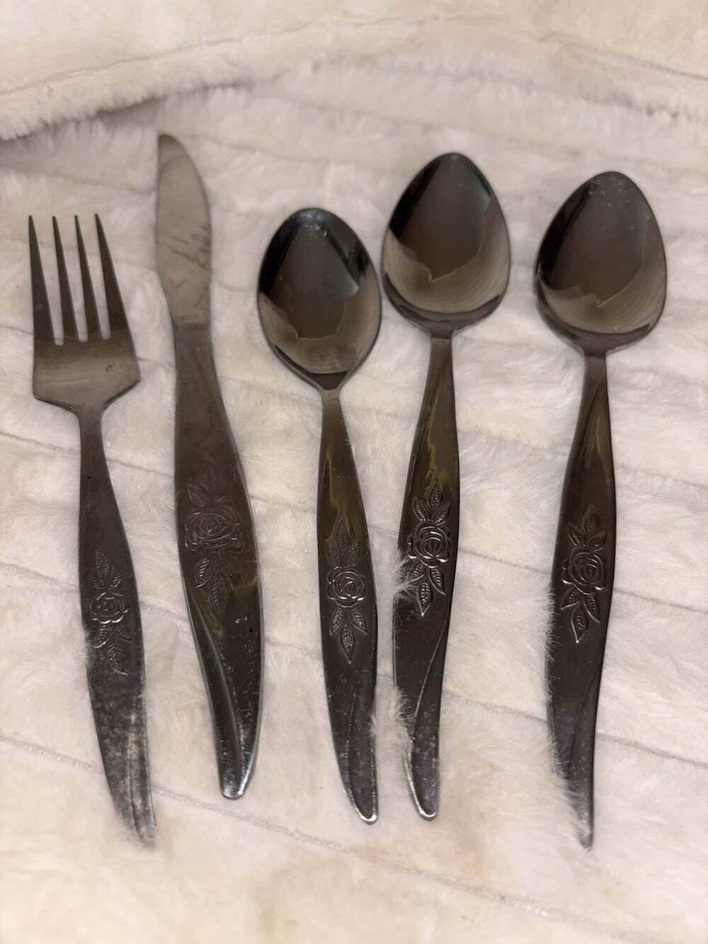 Vintage Avon Rose Stainless Flatware Taiwan Customcraft Hanford Forge - 5 Piece